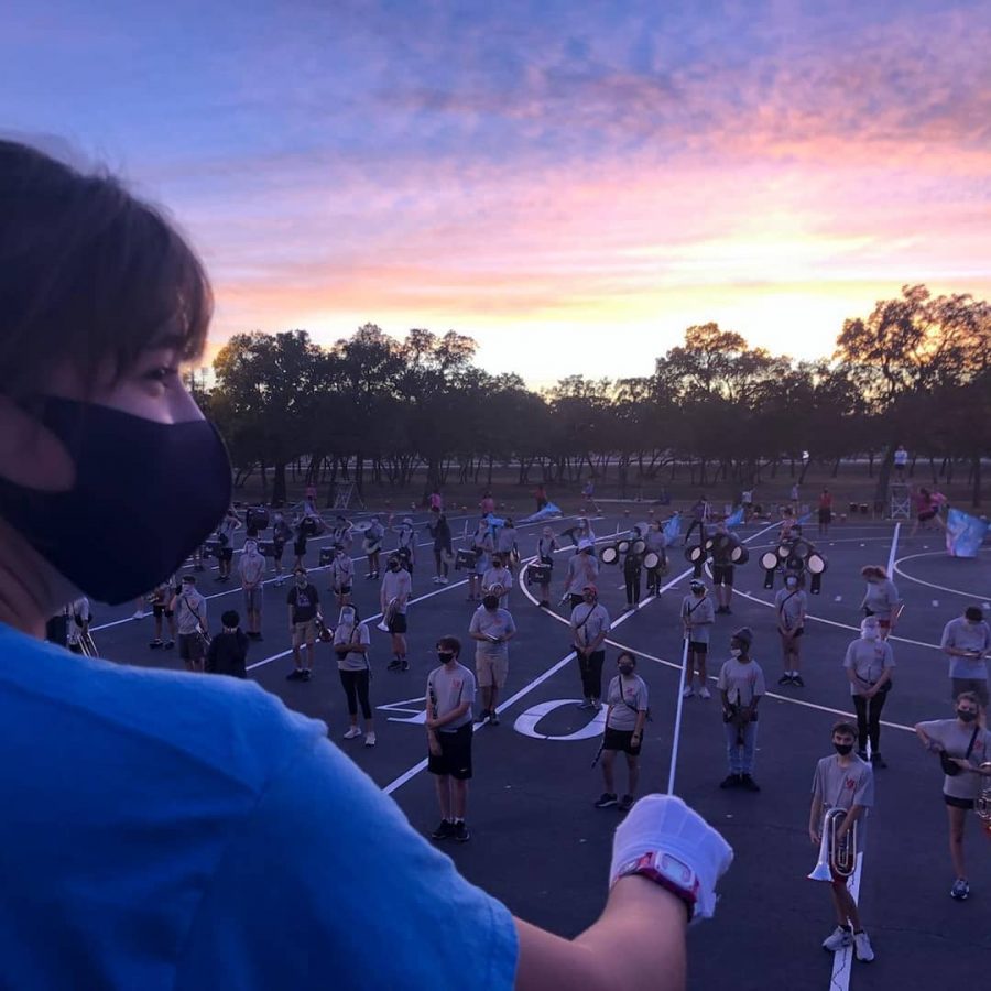 Head Drum Major Leads Band While Navigating Changes