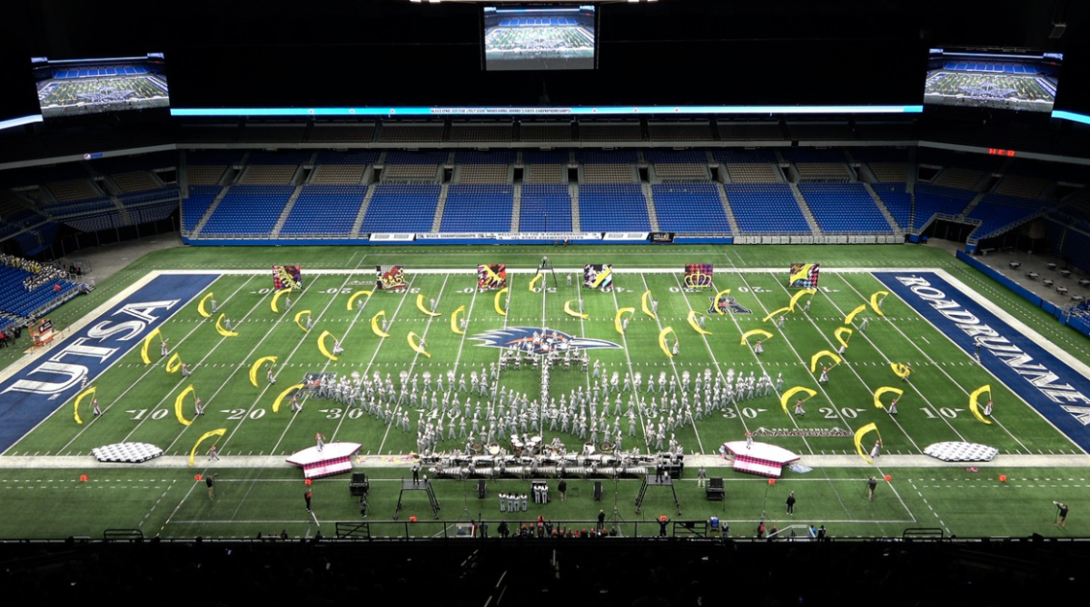 The final formation of the 2023 production “ICON” by the Vista Ridge Ranger Marching Band.