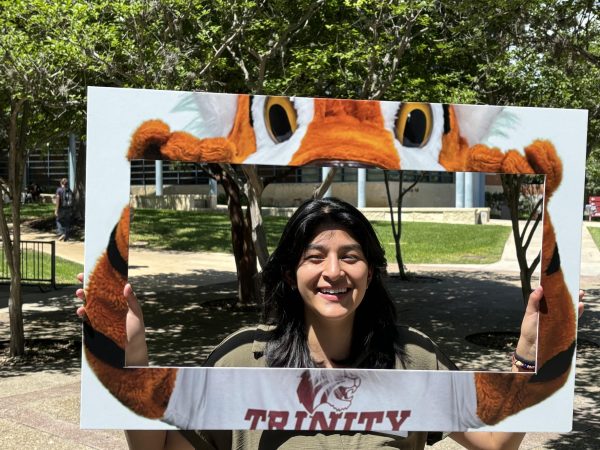 After being admitted to Trinity University in San Antonio, senior Joscelyn Flores Silva snaps a picture at the admitted student tour in April. 