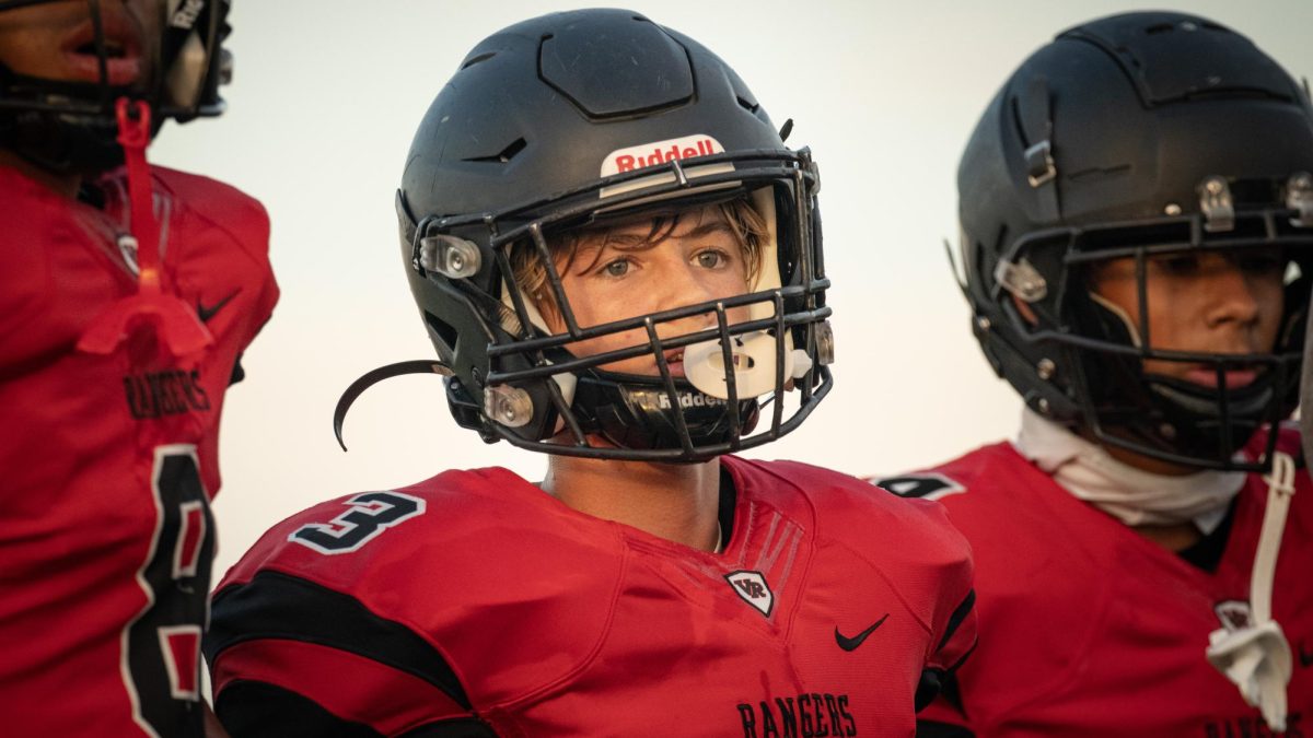 Freshman Receiver Luke Fiore is locked in, taking every word from the coach to dominate the next play against Bowie at Home.